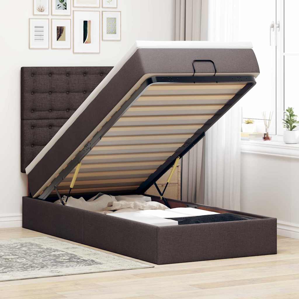Ottoman-Bett mit Matratze Dunkelbraun 100x200 cm Stoff