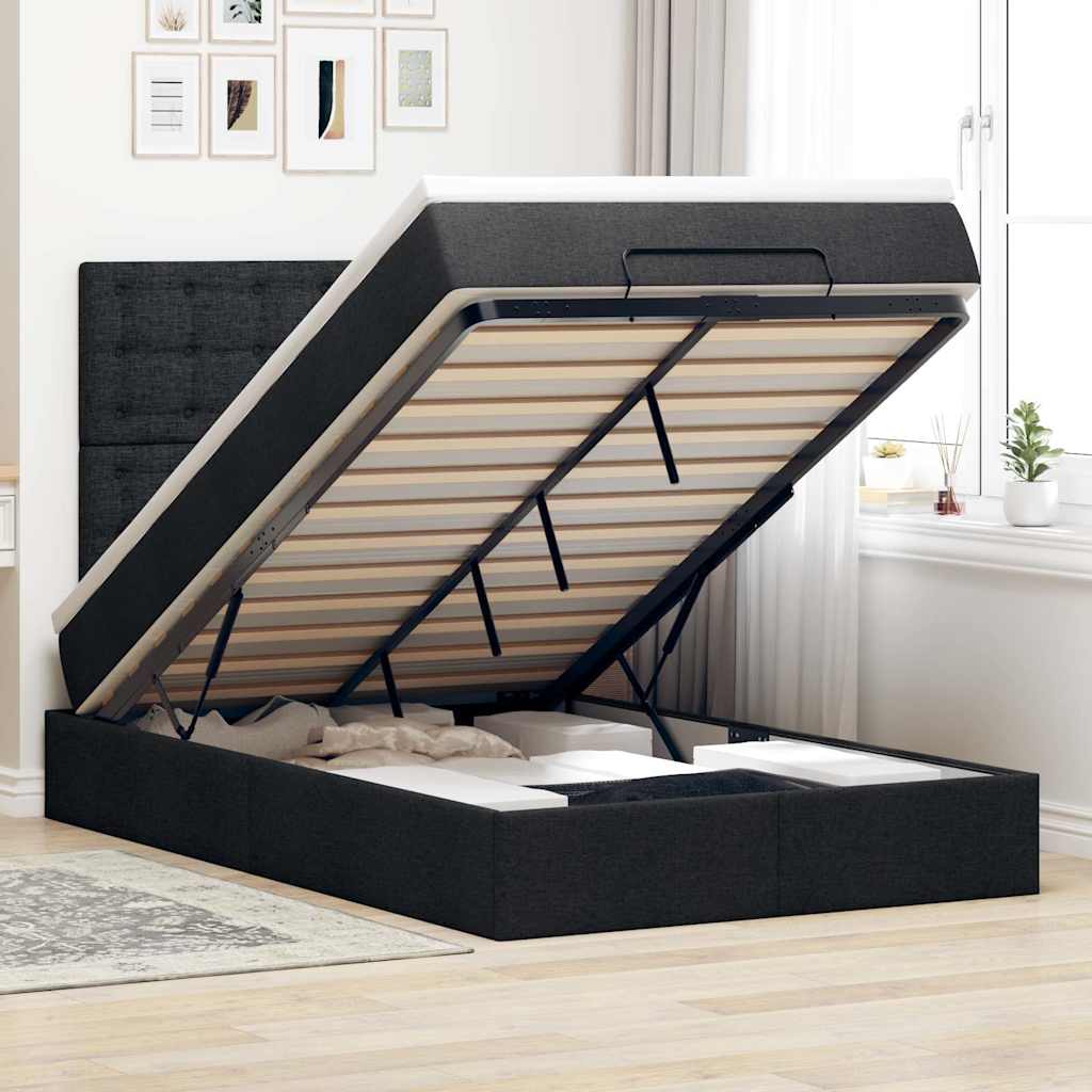 Ottoman-Bett mit Matratze Schwarz 120x200 cm Stoff