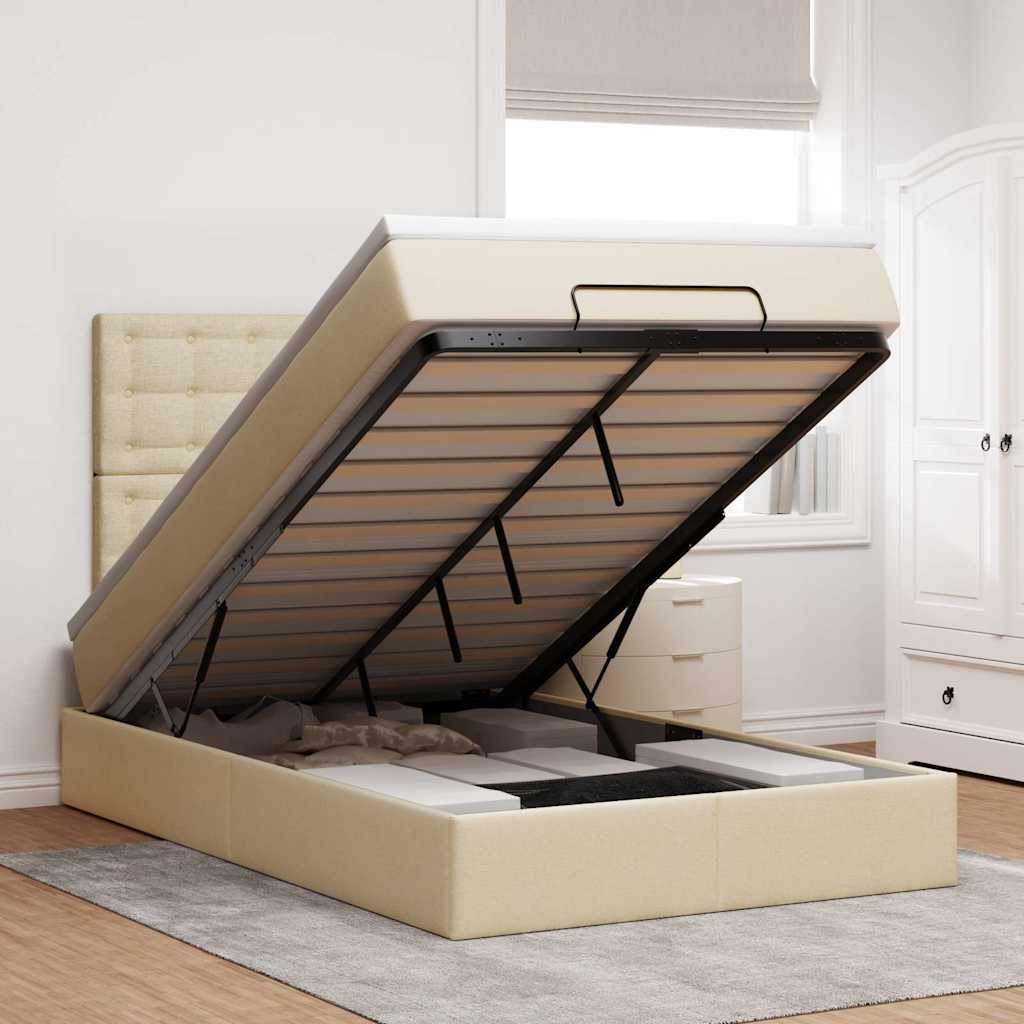 Ottoman-Bett mit Matratze Creme 120x200 cm Stoff