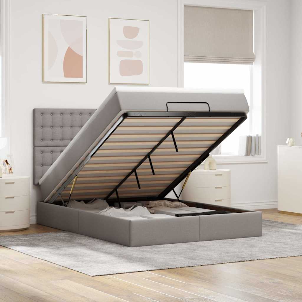 Ottoman-Bett mit Matratze Taupe 140x190 cm Stoff