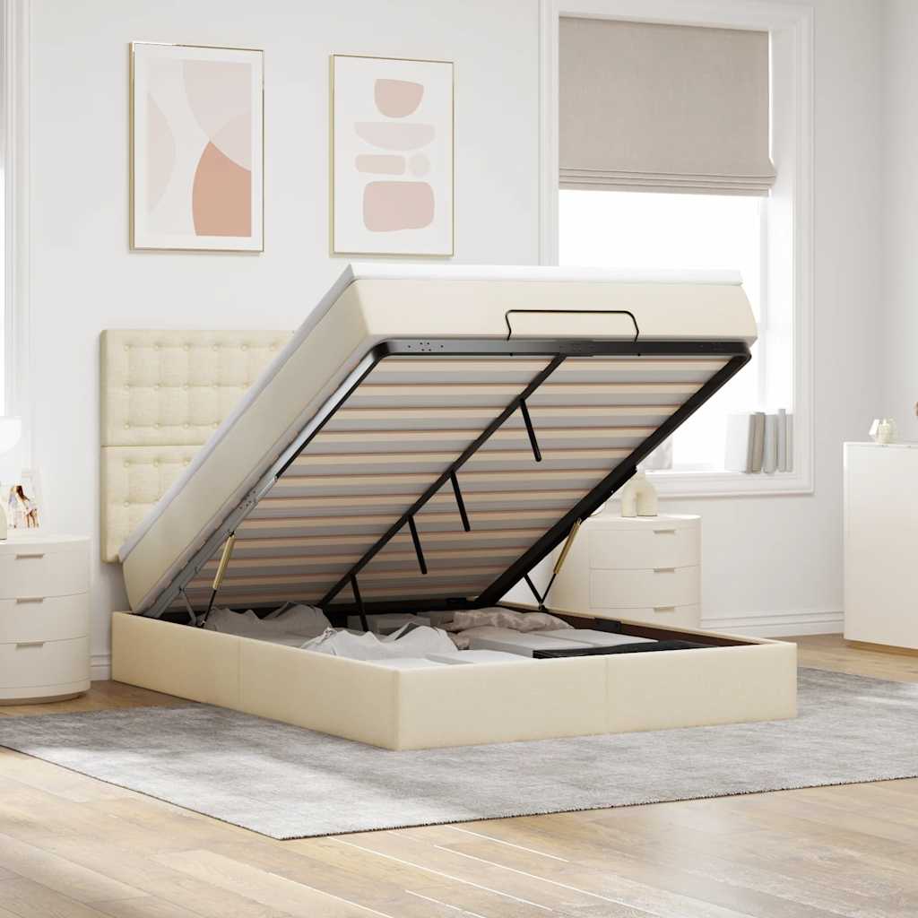 Ottoman-Bett mit Matratze Creme 140x190 cm Stoff