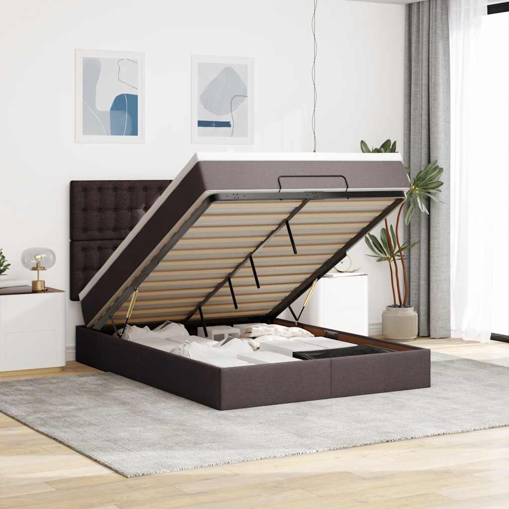 Ottoman-Bett mit Matratze Dunkelbraun 140x200 cm Stoff