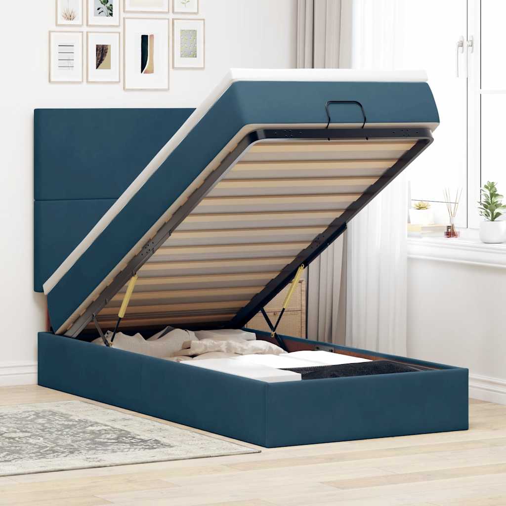 Ottoman-Bett mit Matratzen Dunkelblau 90x200 cm Samt