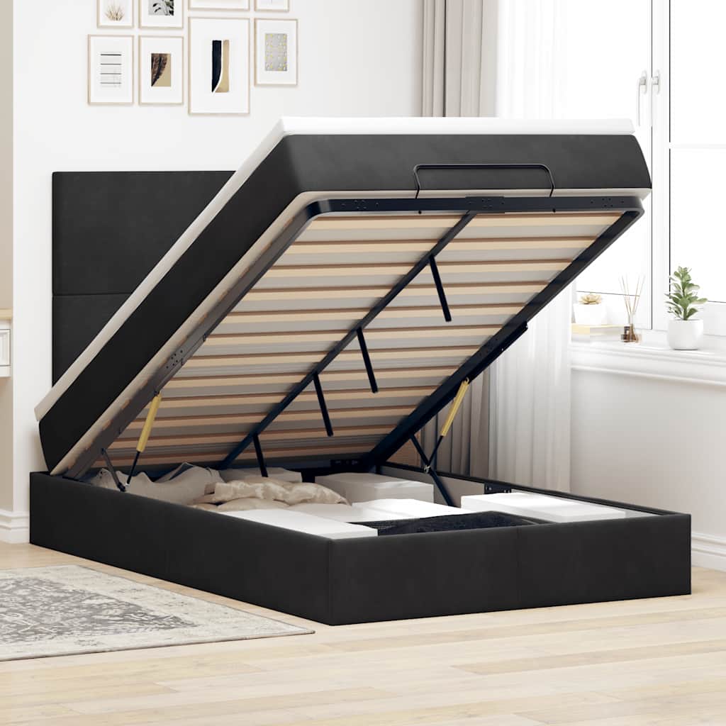 Ottoman-Bett mit Matratzen Schwarz 120x190 cm Samt
