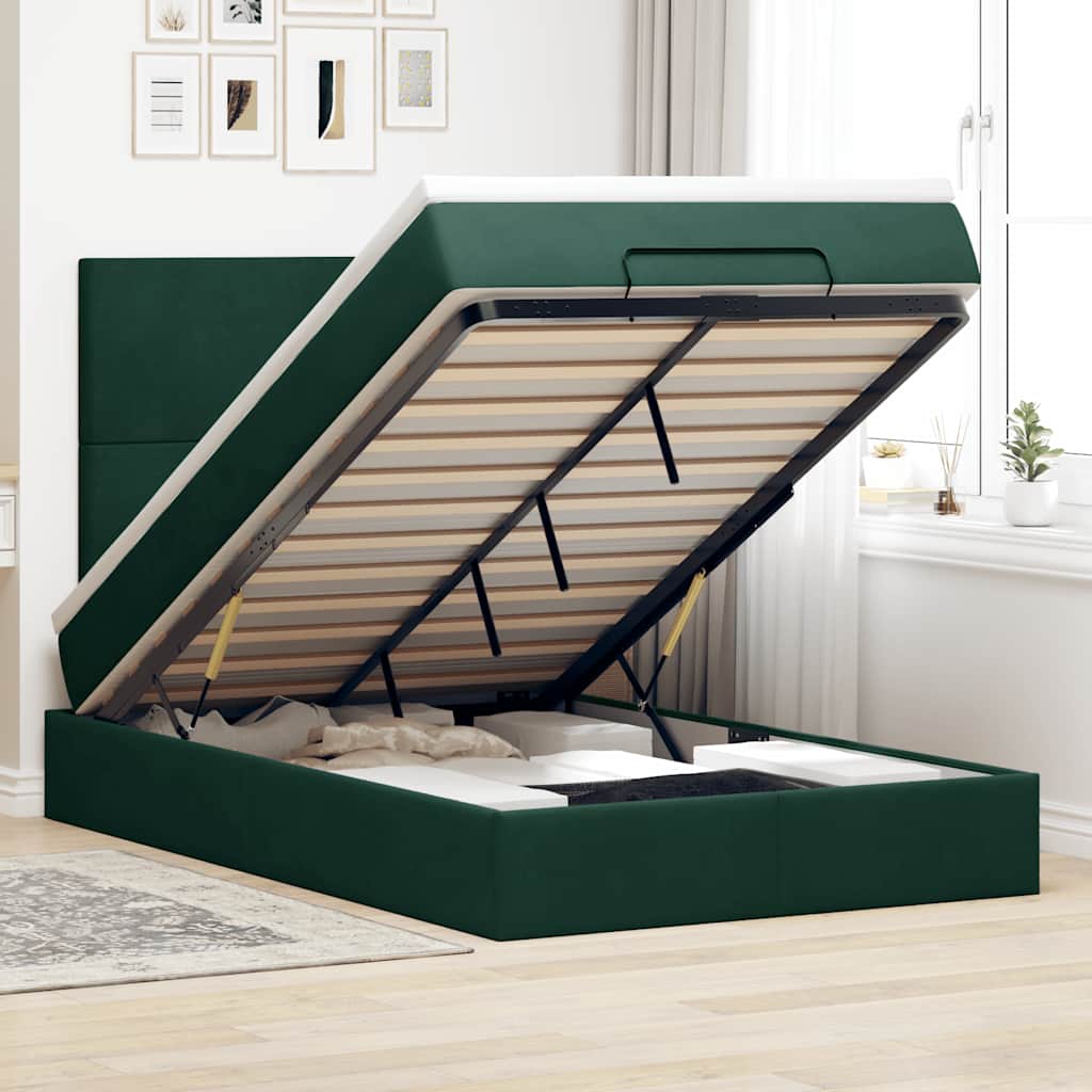 Ottoman-Bett mit Matratzen Dunkelgrün 120x190 cm Samt