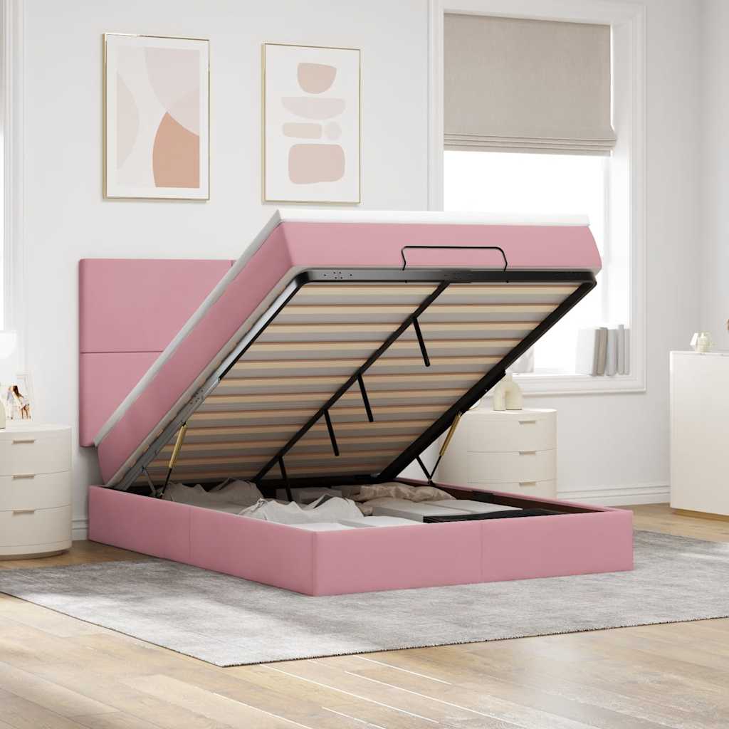 Ottoman-Bett mit Matratzen Rosa 140x190 cm Samt