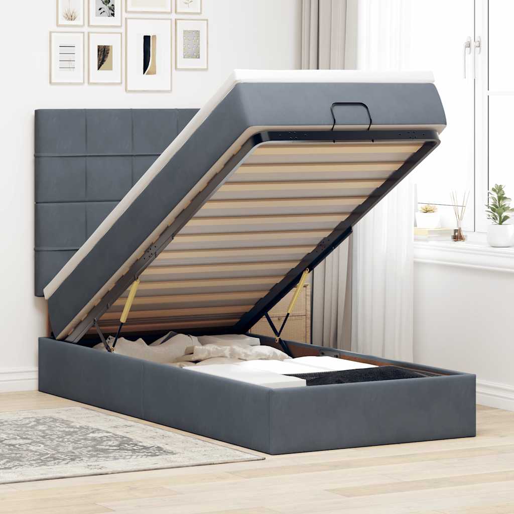 Ottoman-Bett mit Matratzen Dunkelgrau 90x200 cm Samt