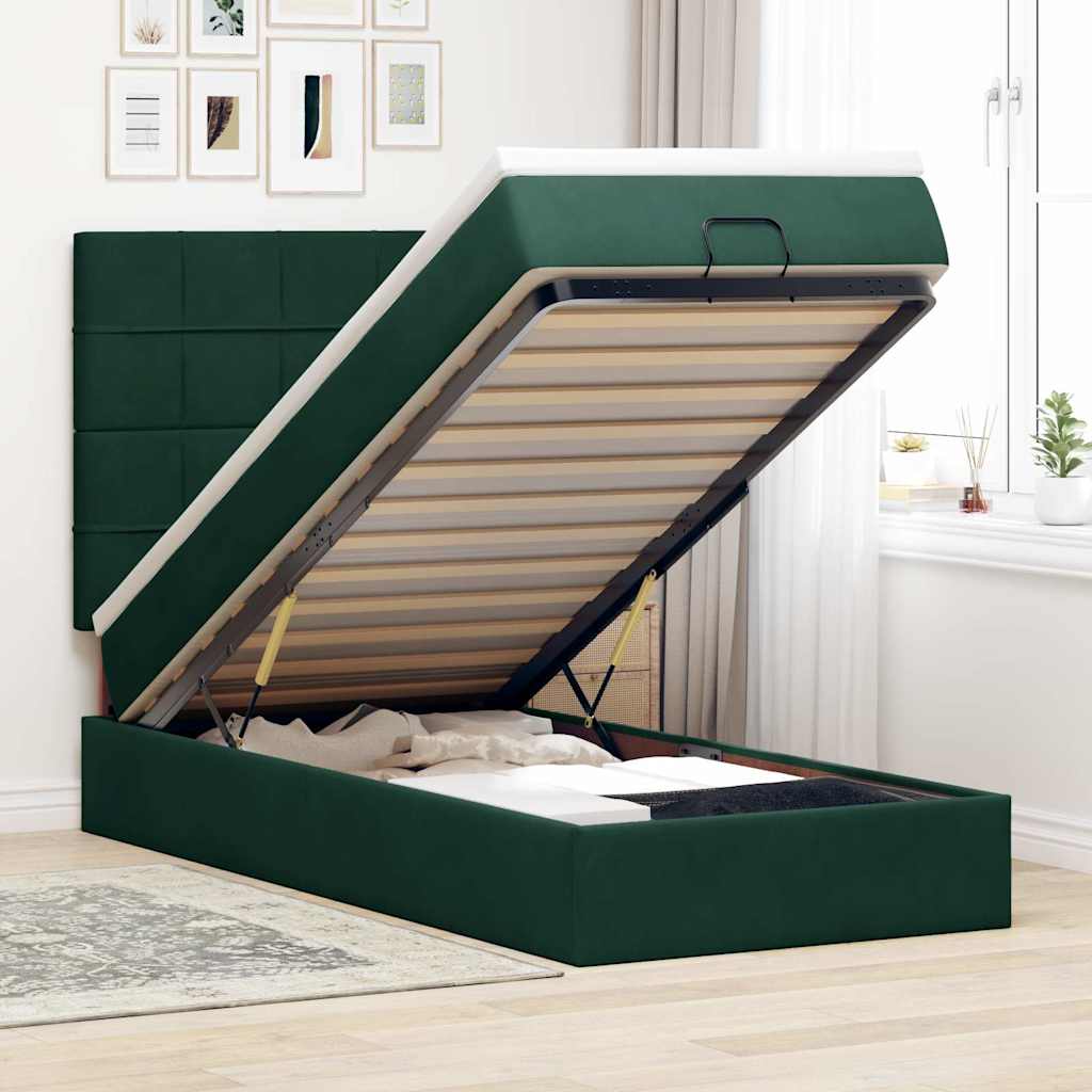 Ottoman-Bett mit Matratzen Dunkelgrün 90x200 cm Samt