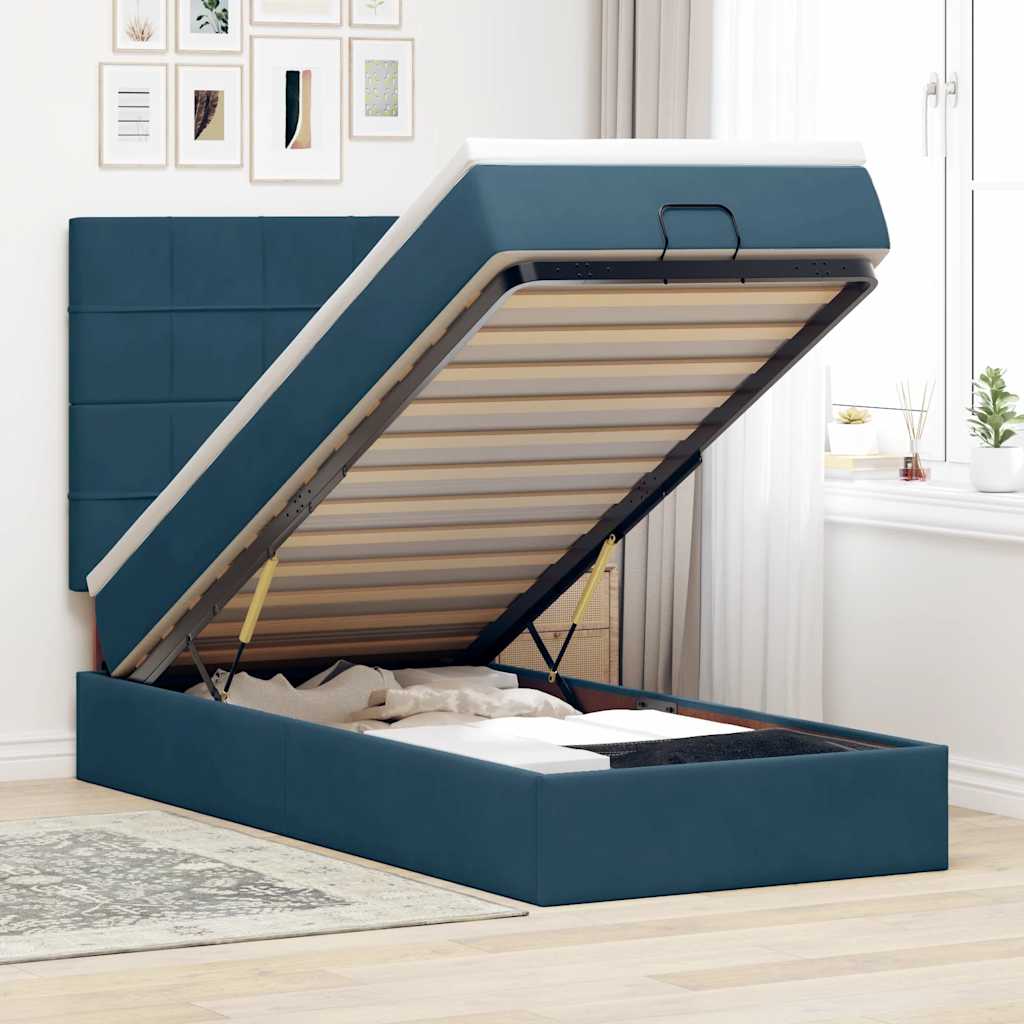 Ottoman-Bett mit Matratzen Dunkelblau 90x200 cm Samt