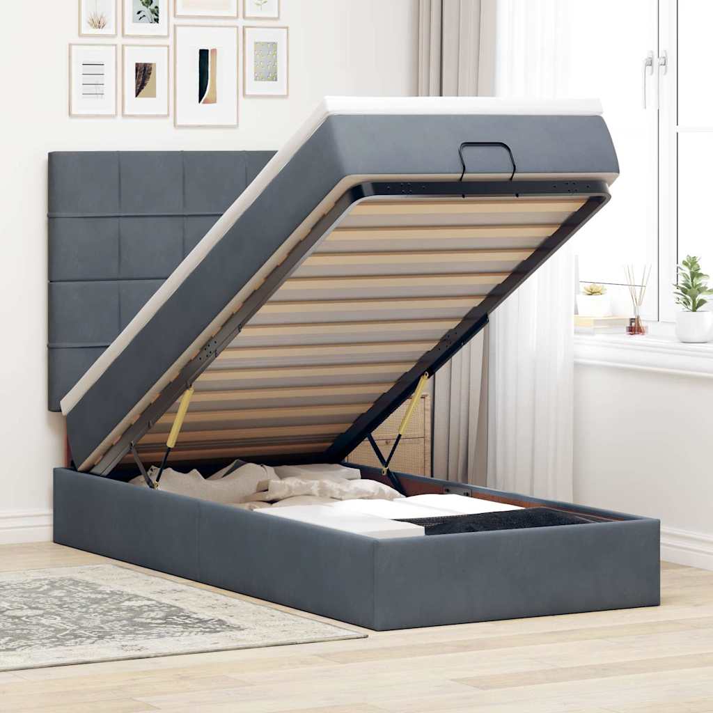 Ottoman-Bett mit Matratzen Dunkelgrau 100x200 cm Samt