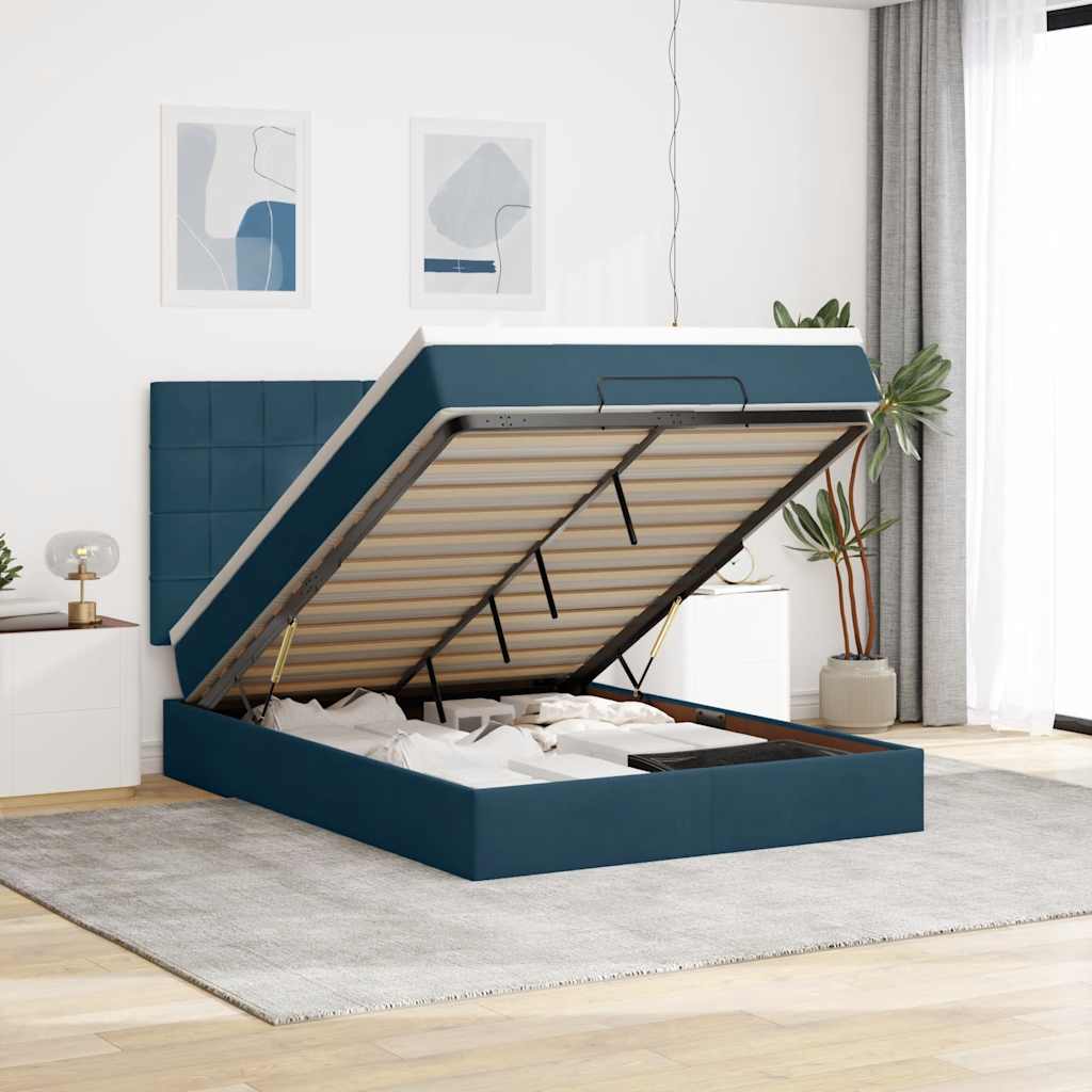 Ottoman-Bett mit Matratzen Dunkelblau 140x190 cm Samt