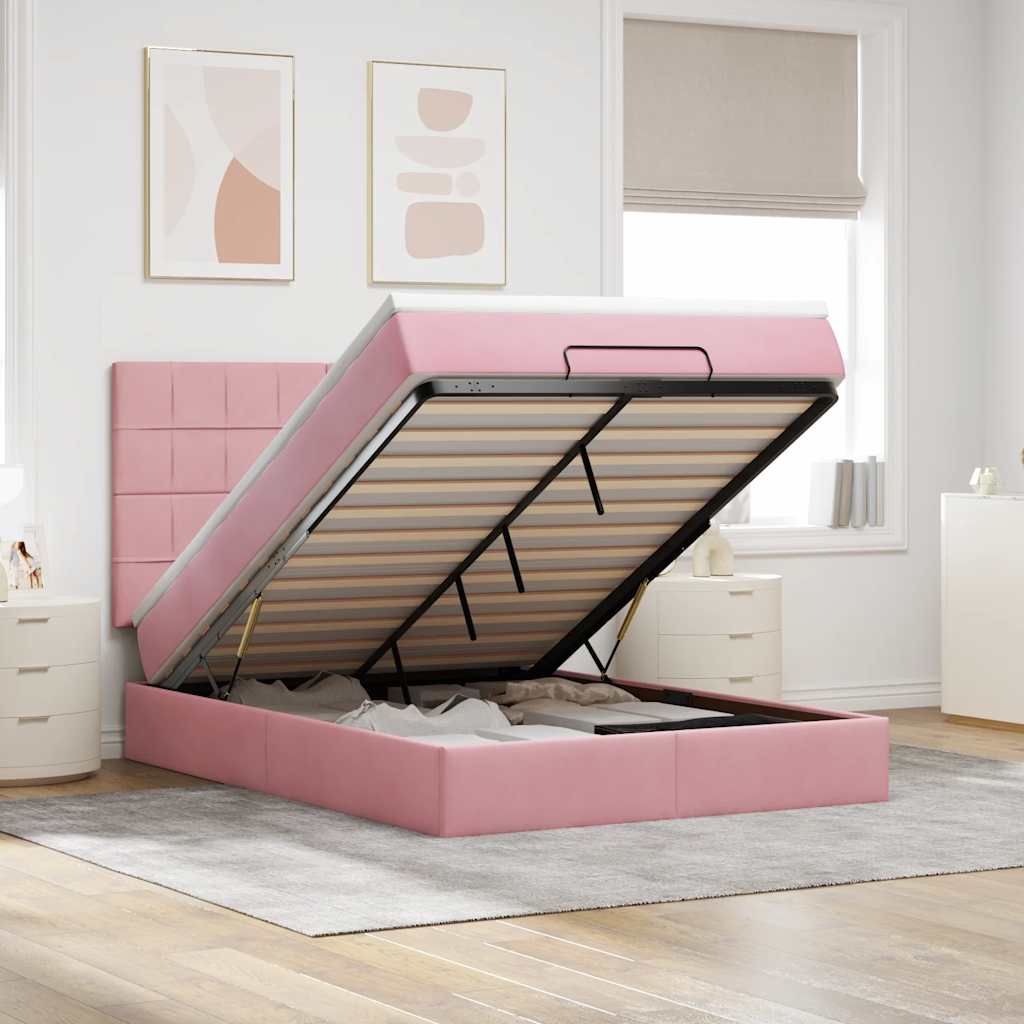 Ottoman-Bett mit Matratzen Rosa 140x190 cm Samt
