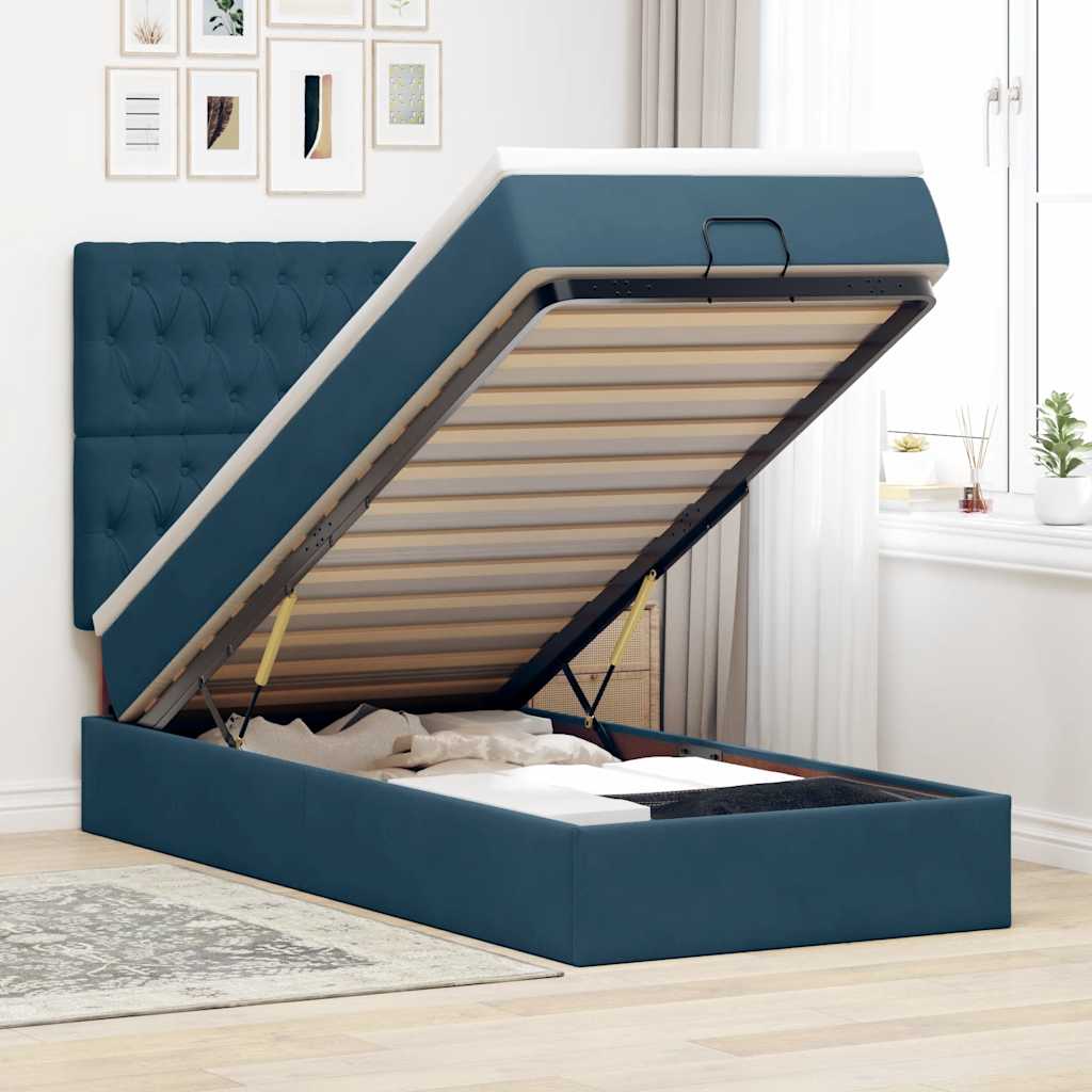 Ottoman-Bett mit Matratzen Dunkelblau 80x200 cm Samt