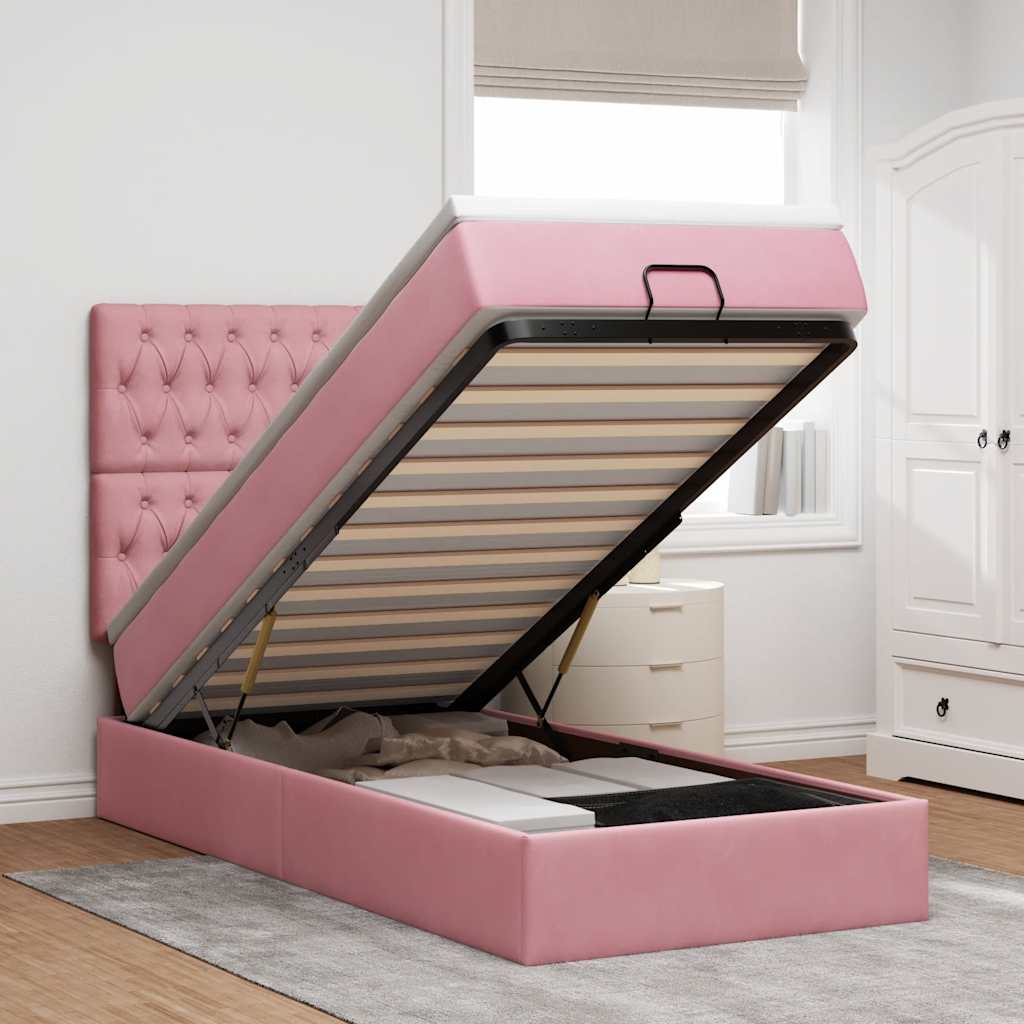 Ottoman-Bett mit Matratzen Rosa 80x200 cm Samt