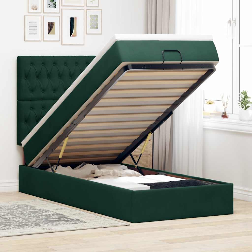 Ottoman-Bett mit Matratzen Dunkelgrün 100x200 cm Samt