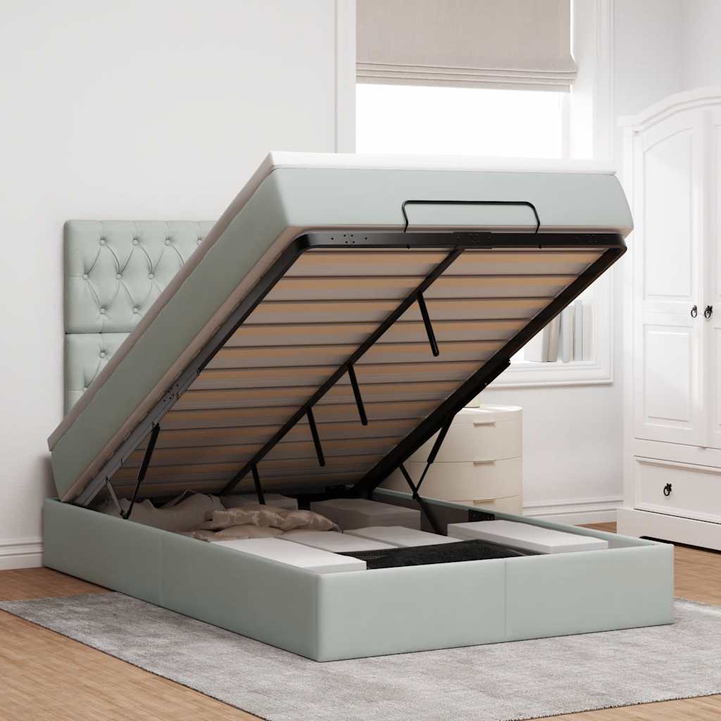 Ottoman-Bett mit Matratzen Hellgrau 120x190 cm Samt