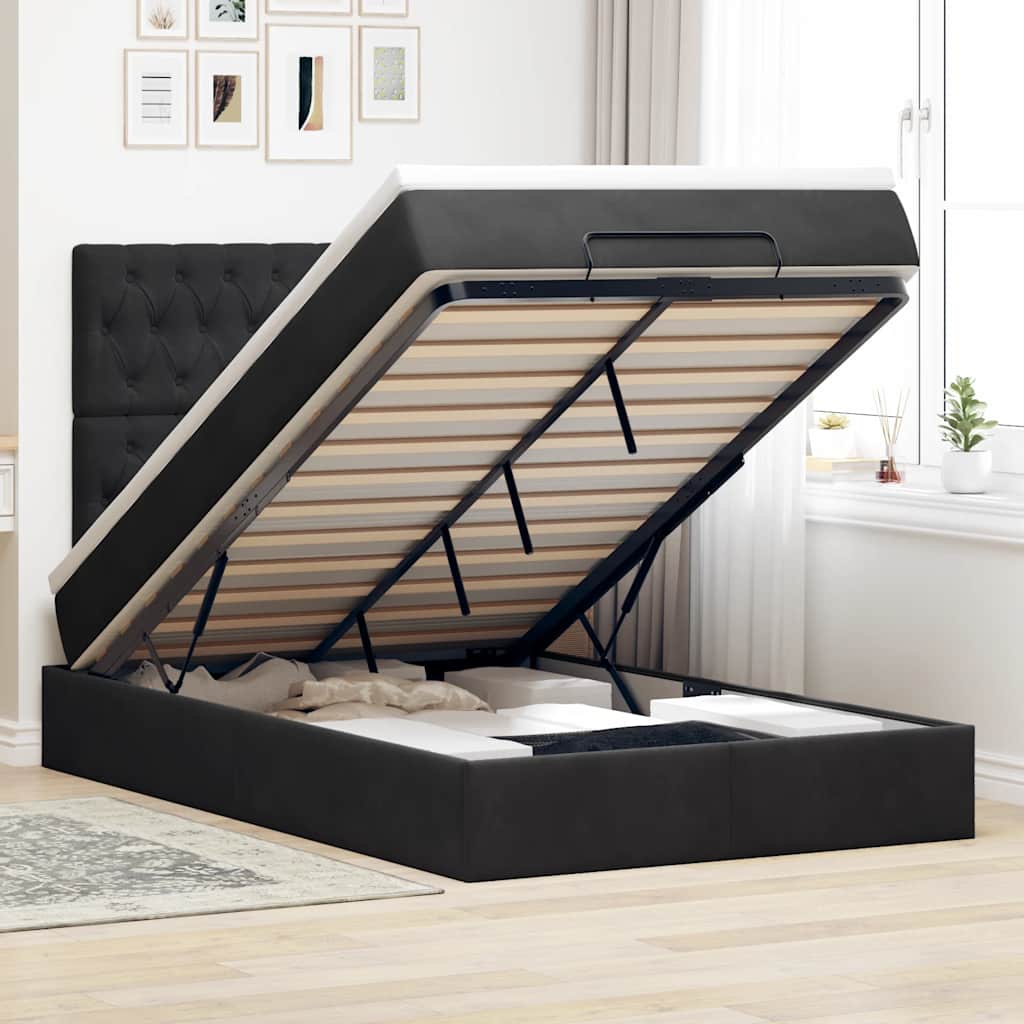 Ottoman-Bett mit Matratzen Schwarz 120x190 cm Samt