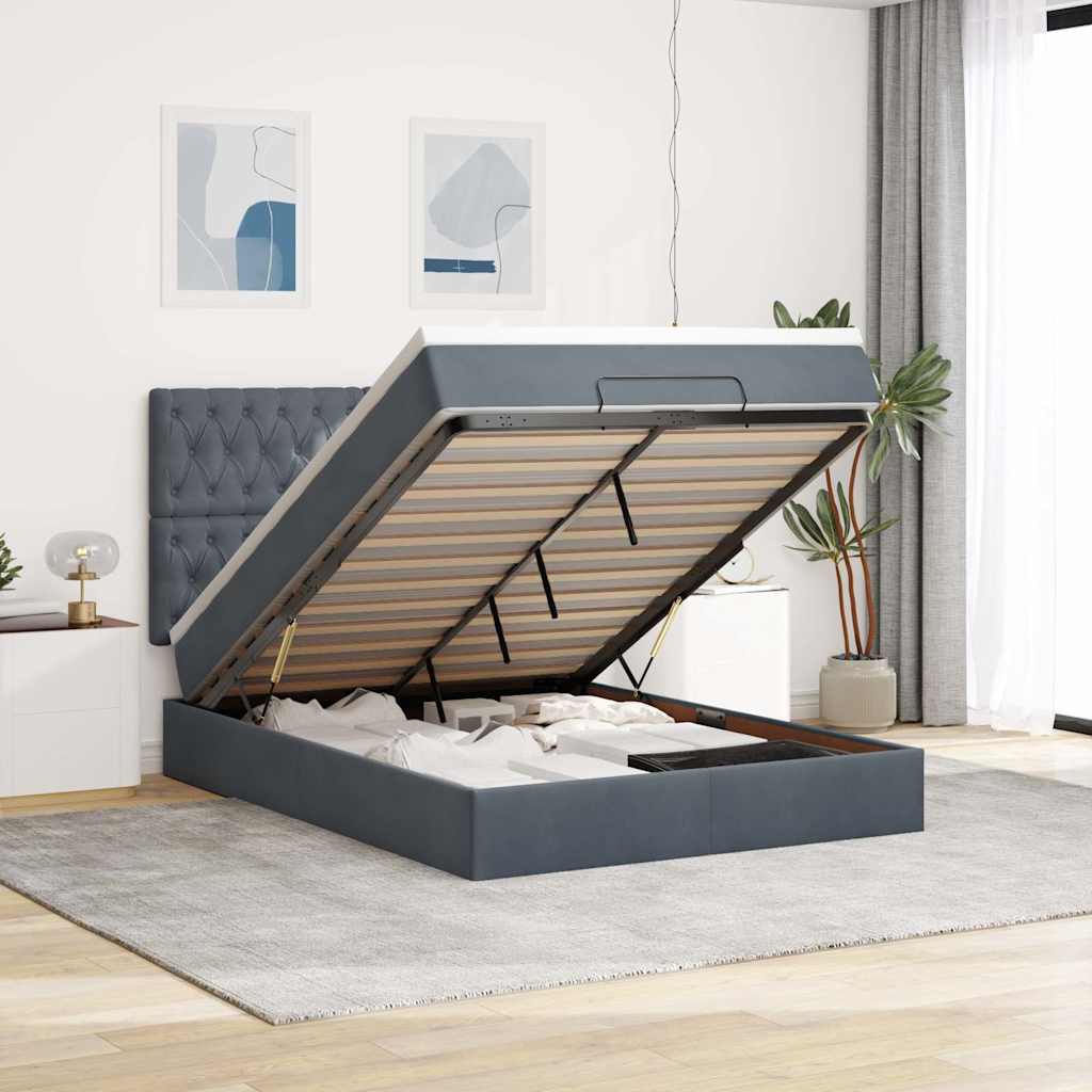 Ottoman-Bett mit Matratzen Dunkelgrau 140x190 cm Samt