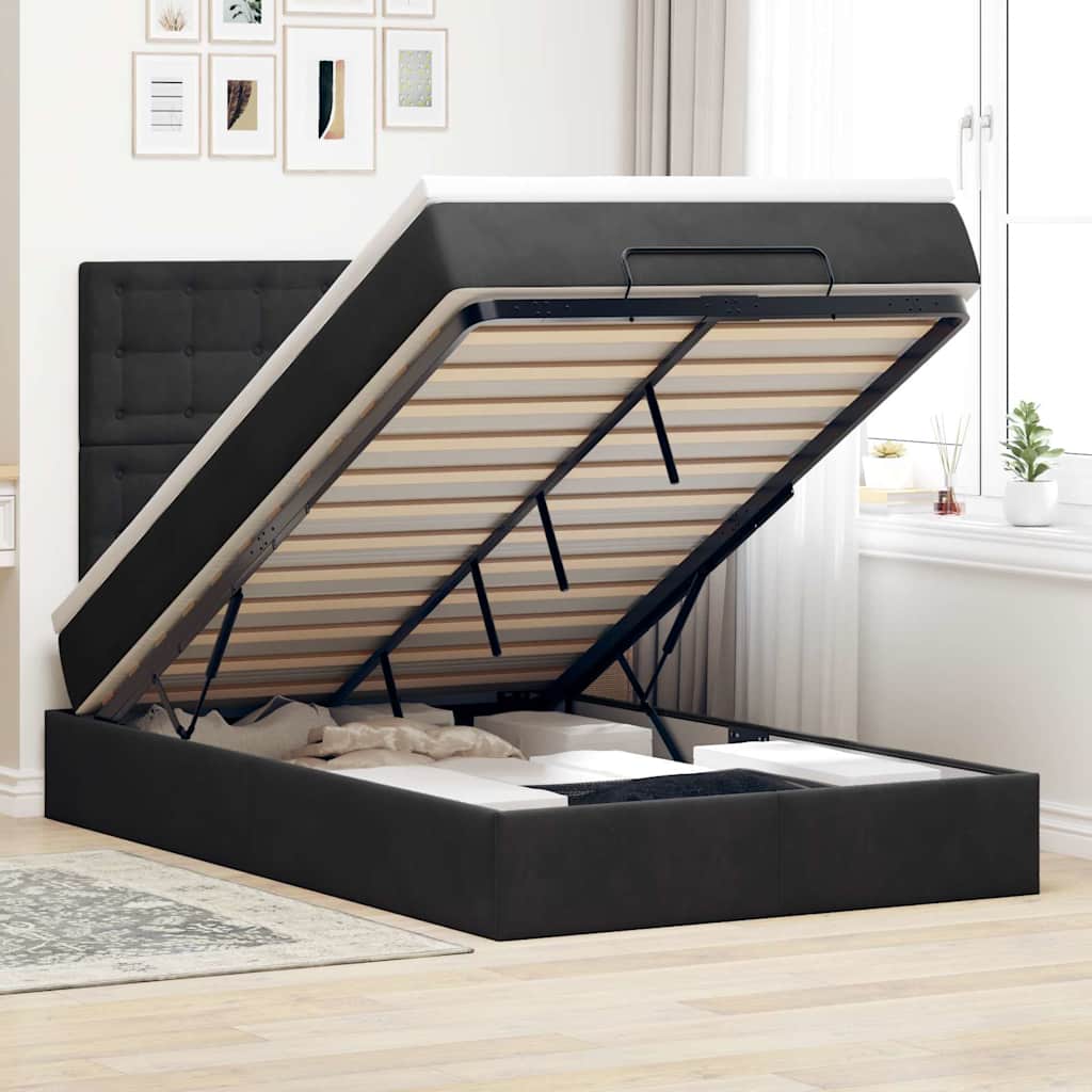 Ottoman-Bett mit Matratzen Schwarz 120x190 cm Samt