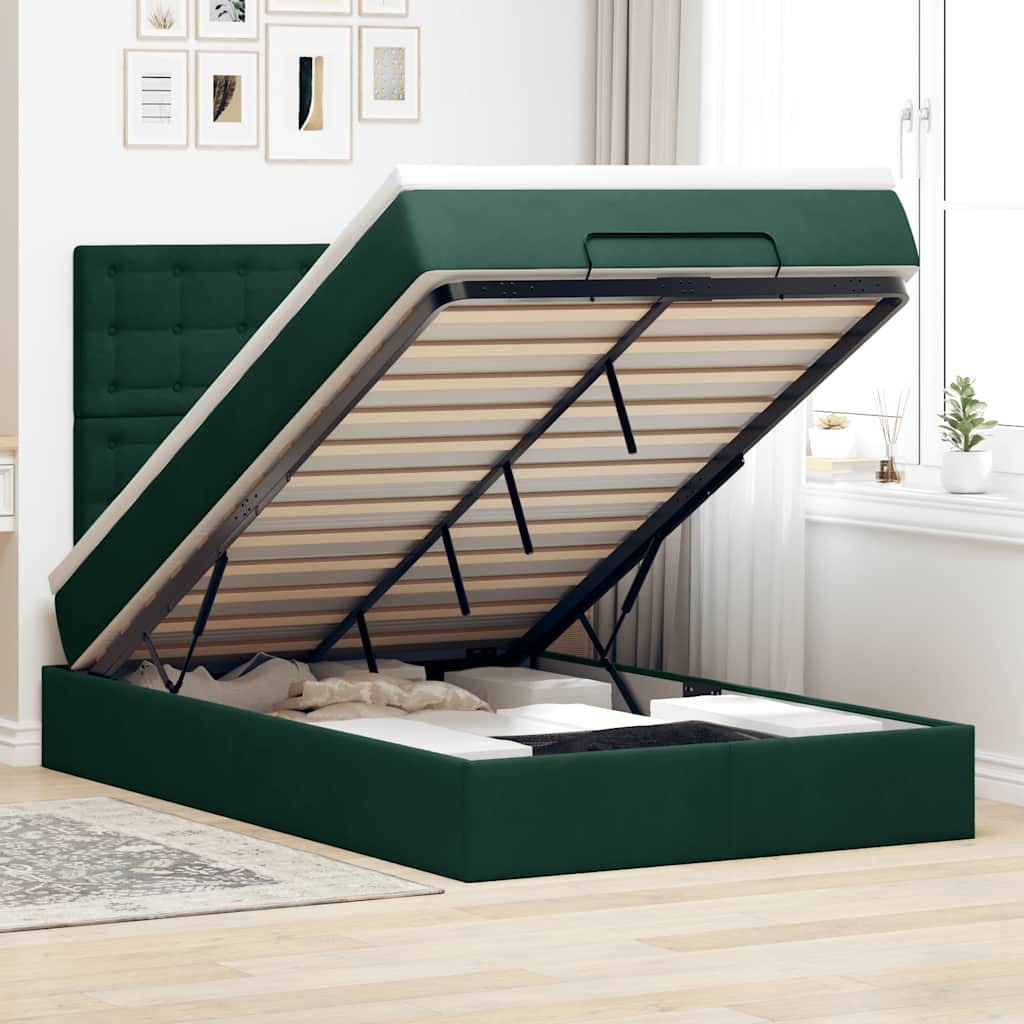 Ottoman-Bett mit Matratzen Dunkelgrün 120x190 cm Samt