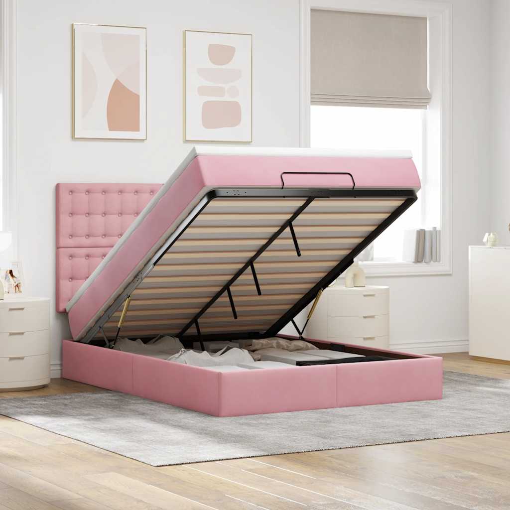 Ottoman-Bett mit Matratzen Rosa 140x190 cm Samt