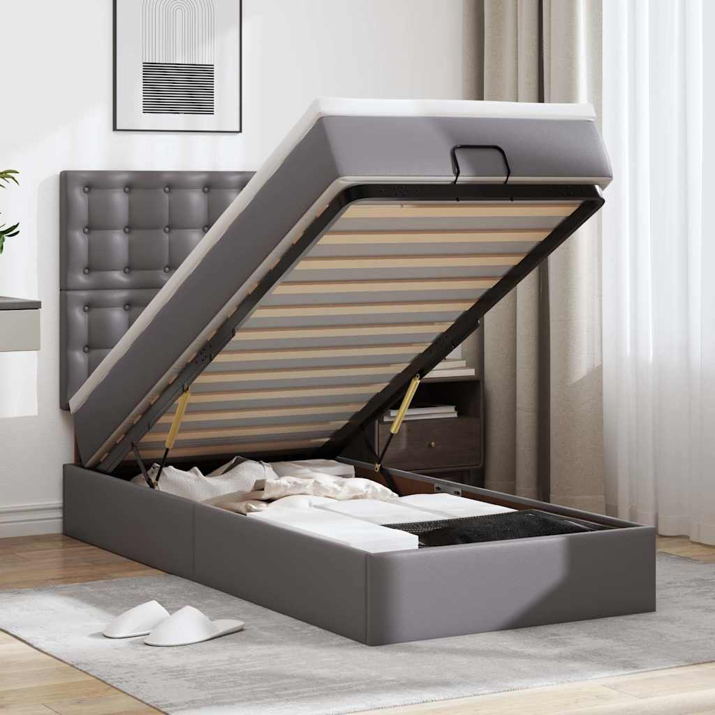 Ottoman-Bett mit Matratze & LEDs Grau 80x200 cm Kunstleder