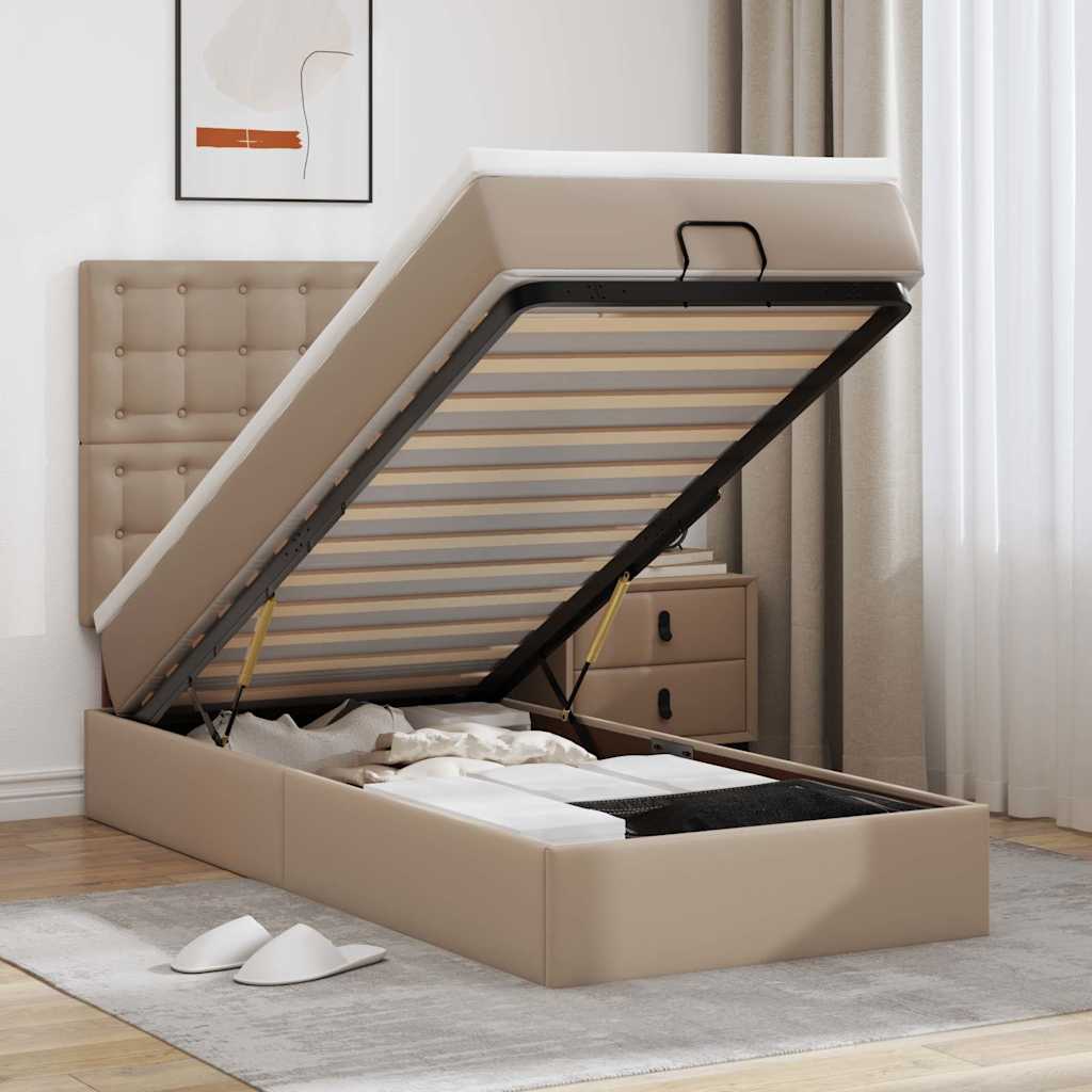 Ottoman-Bett mit Matratze & LEDs 90x190 cm Kunstleder