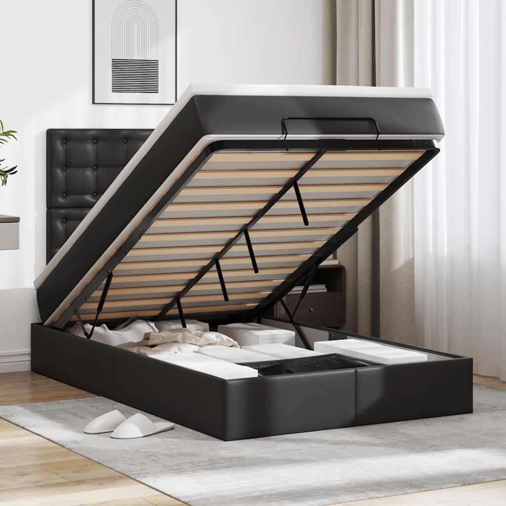 Ottoman-Bett mit Matratze & LEDs Schwarz 120x190 cm Kunstleder