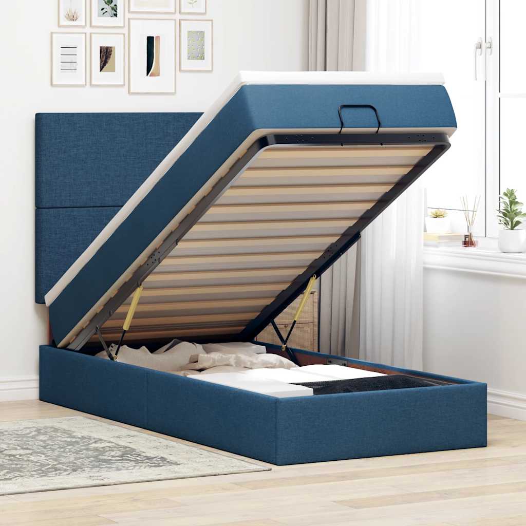 Ottomane Bett mit Matratze & LEDs Blau 90x200 cm Stoff