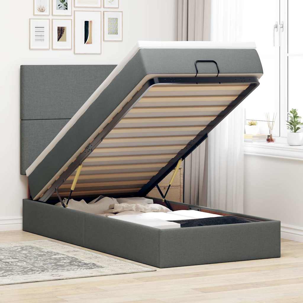 Ottoman-Bett mit Matratze & LEDs Dunkelgrau 100x200 cm Stoff