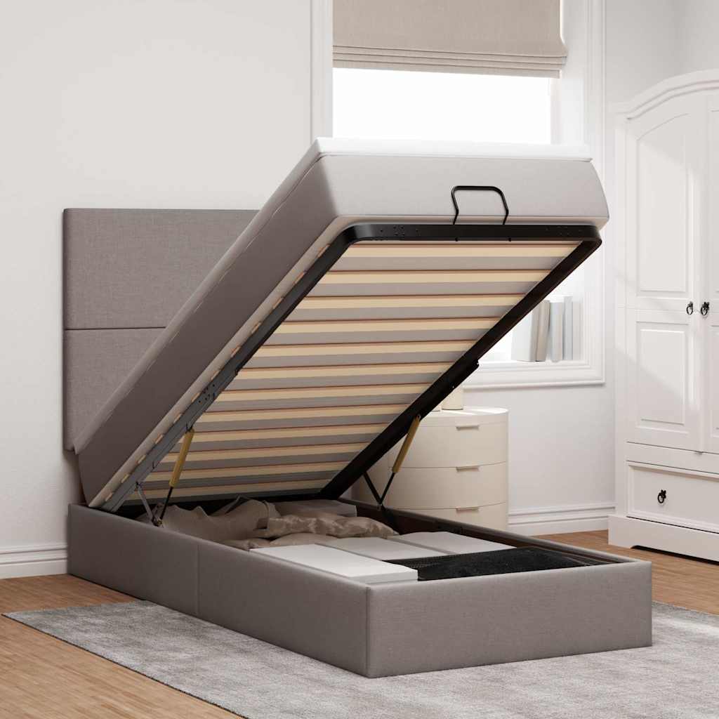 Ottoman-Bett mit Matratze & LEDs Taupe 100x200 cm Stoff