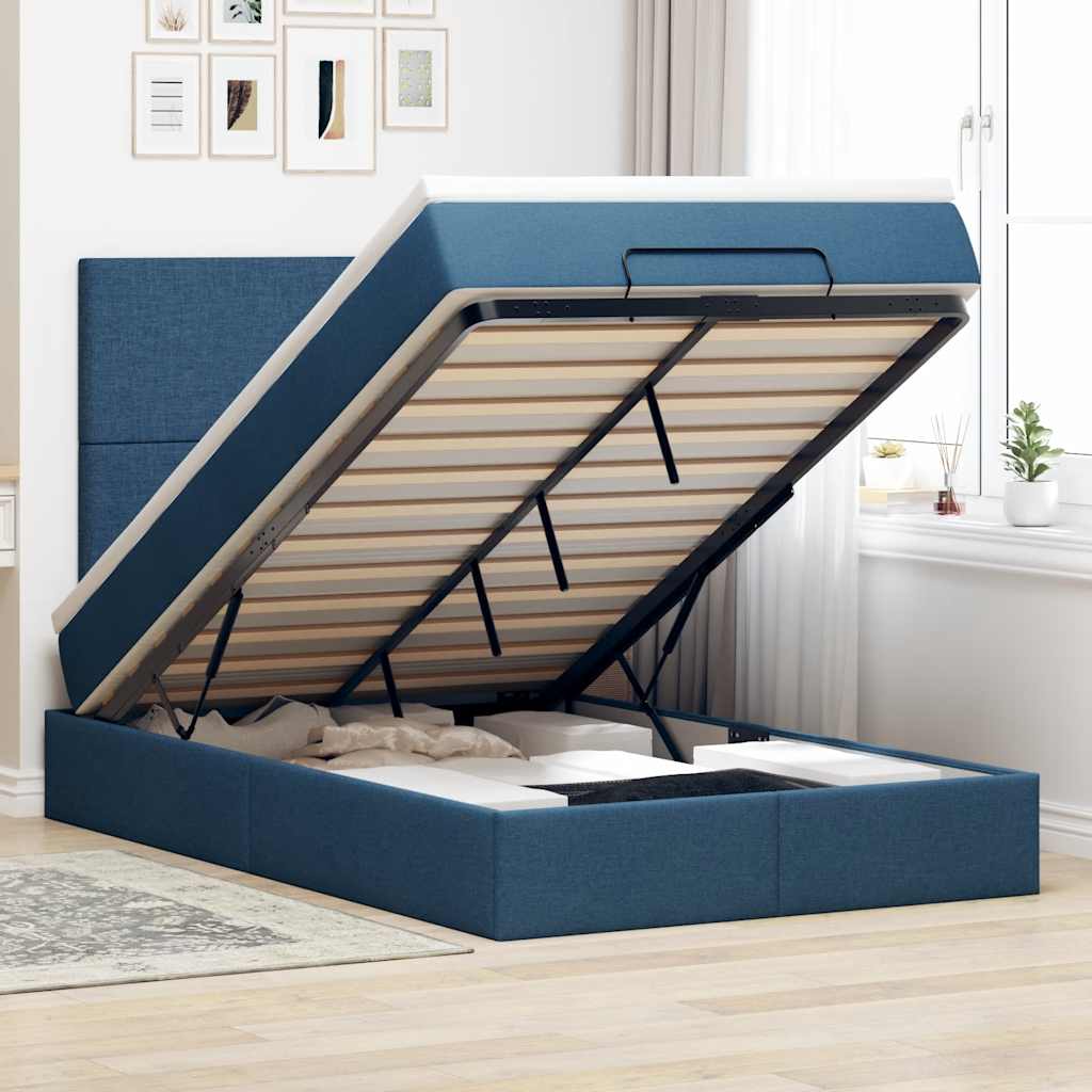 Ottoman-Bett mit Matratze & LEDs Blau 120x190 cm Stoff