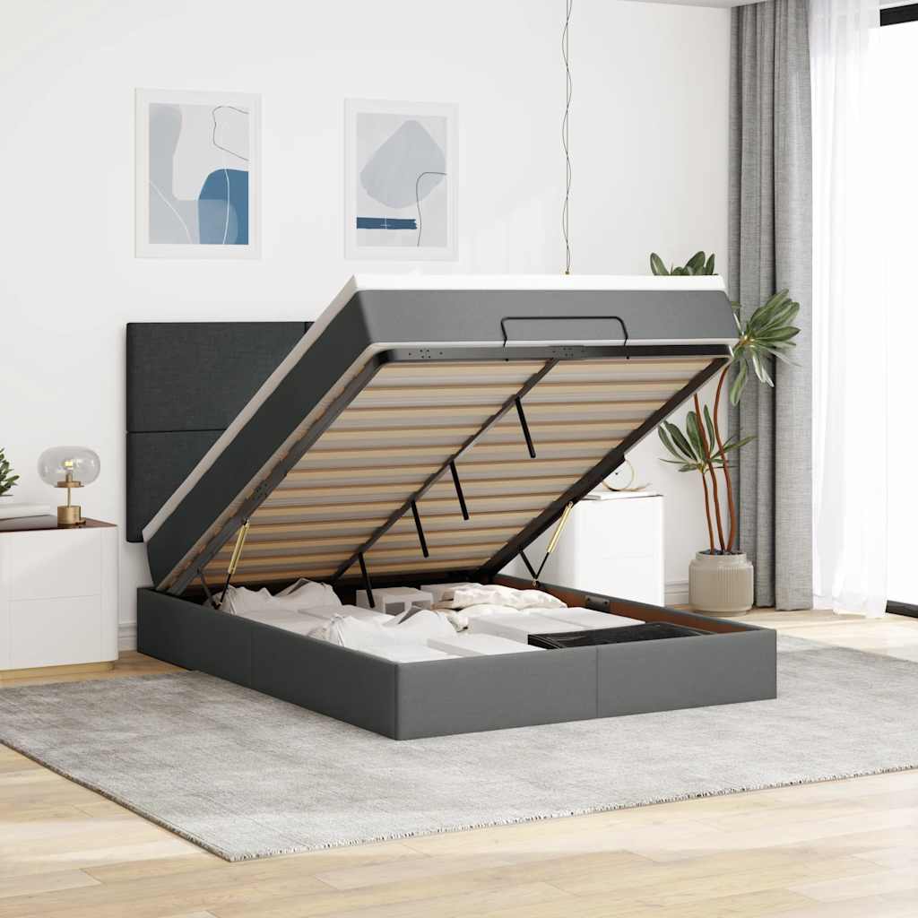 Ottoman-Bett mit Matratze & LEDs Dunkelgrau 140x200 cm Stoff