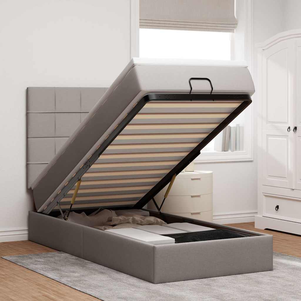 Ottoman-Bett mit Matratze & LEDs Taupe 80x200 cm Stoff