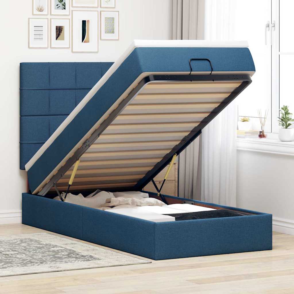 Ottomane Bett mit Matratze & LEDs Blau 90x200 cm Stoff
