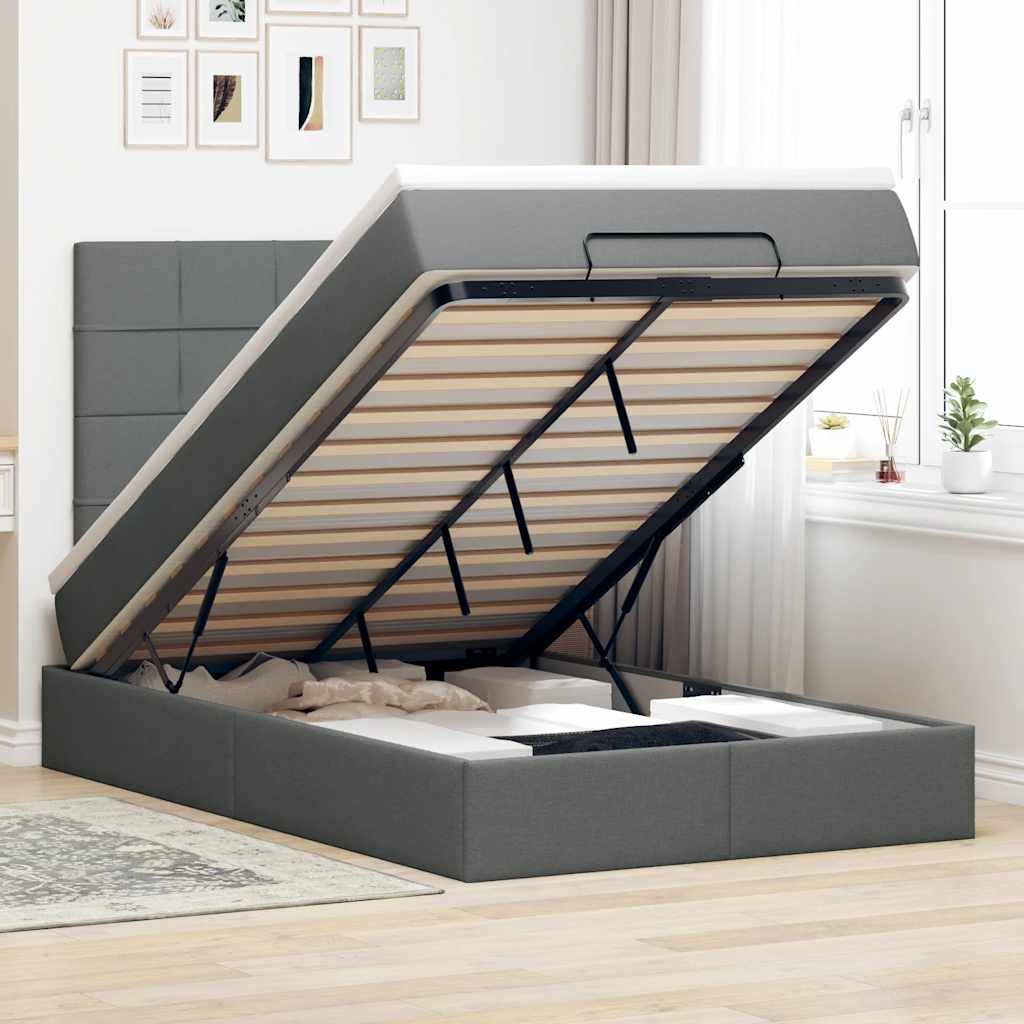 Ottoman-Bett mit Matratze & LEDs Dunkelgrau 120x190 cm Stoff