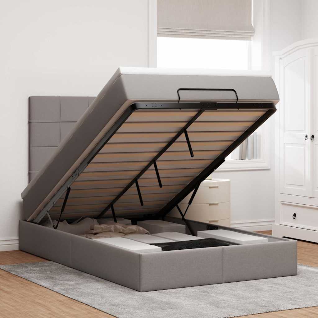 Ottoman-Bett mit Matratze & LEDs Taupe 120x190 cm Stoff