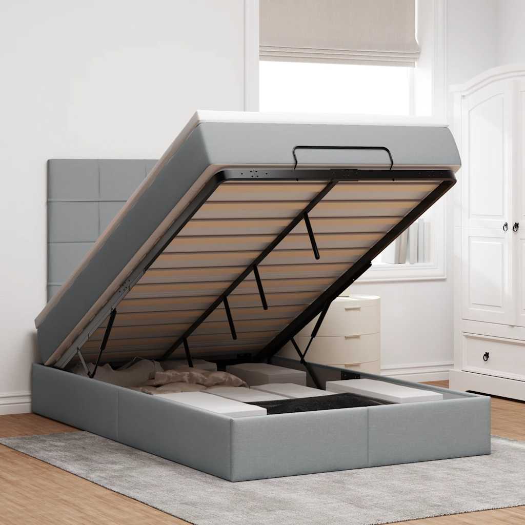 Ottoman-Bett mit Matratze & LEDs Hellgrau 120x200 cm Stoff