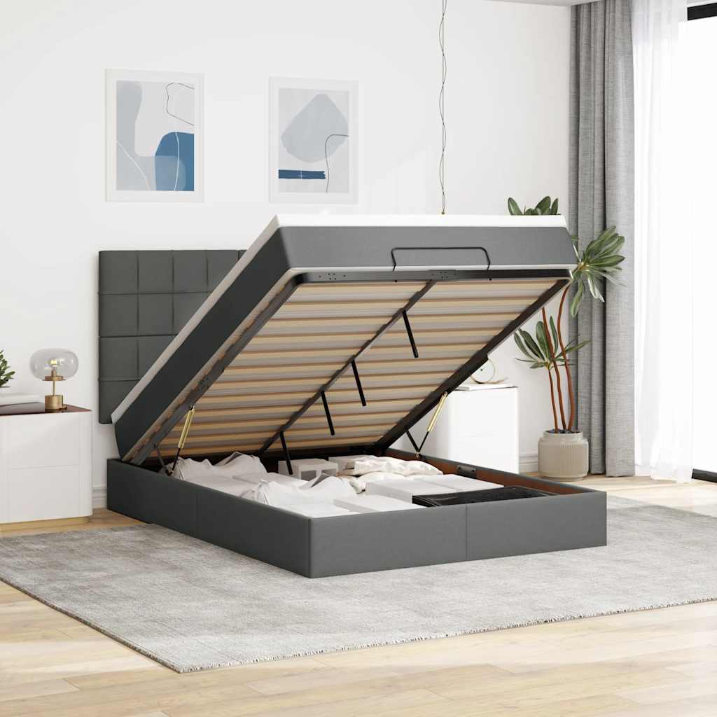 Ottoman-Bett mit Matratze & LEDs Dunkelgrau 140x200 cm Stoff