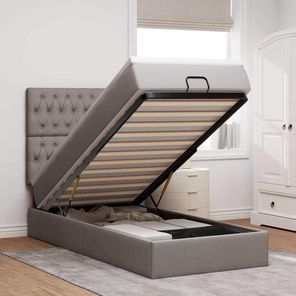 Ottoman-Bett mit Matratze & LEDs Taupe 80x200 cm Stoff