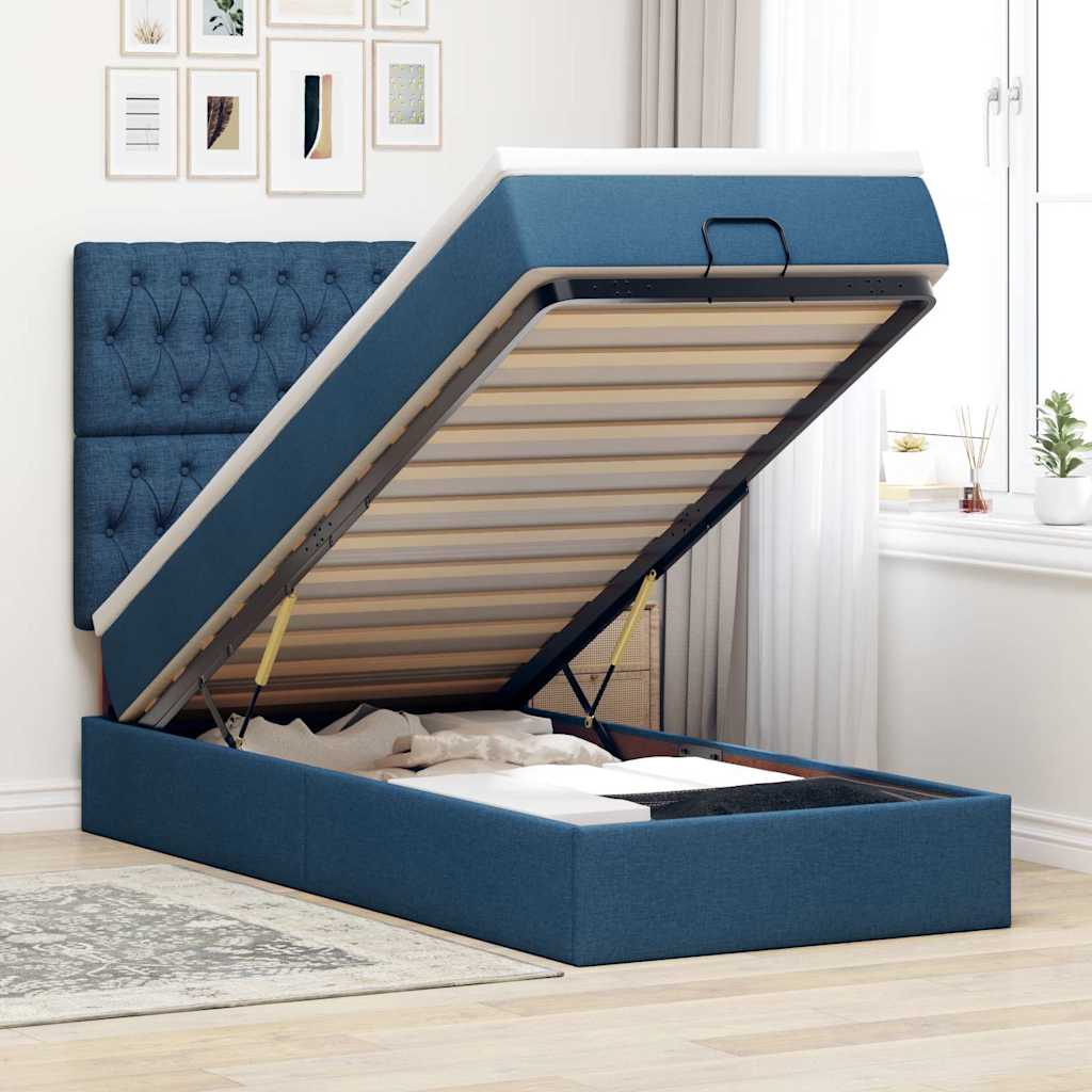Ottomane Bett mit Matratze & LEDs Blau 100x200 cm Stoff