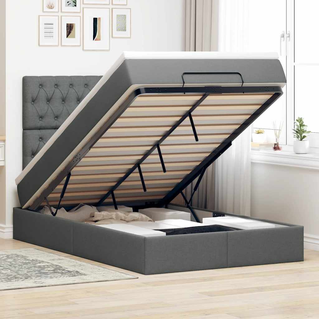 Ottoman-Bett mit Matratze & LEDs Dunkelgrau 120x190 cm Stoff