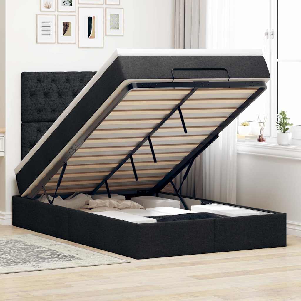 Ottoman-Bett mit Matratze & LEDs Schwarz 120x190 cm Stoff