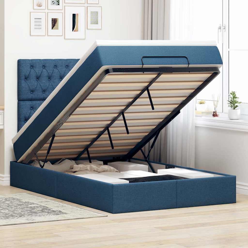 Ottoman-Bett mit Matratze & LEDs Blau 120x190 cm Stoff