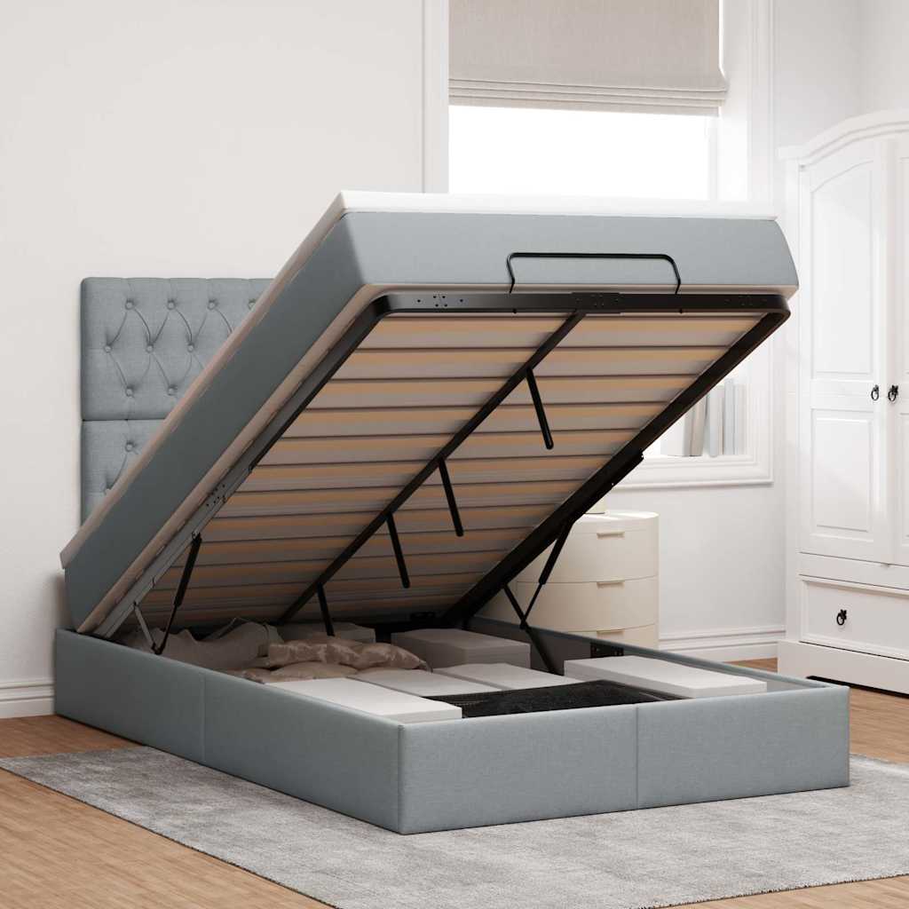 Ottoman-Bett mit Matratze & LEDs Hellgrau 120x200 cm Stoff