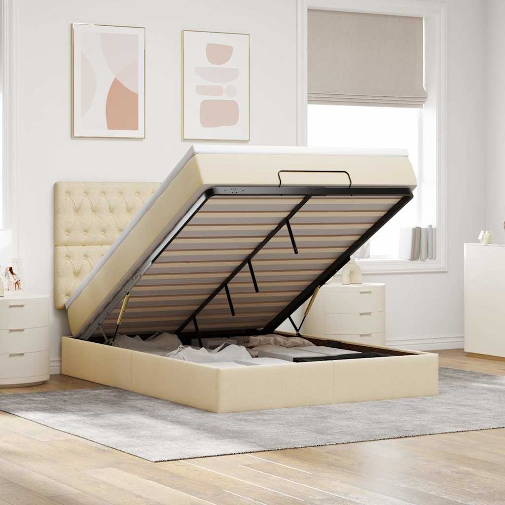 Ottoman-Bett mit Matratze & LEDs Creme 140x190 cm Stoff