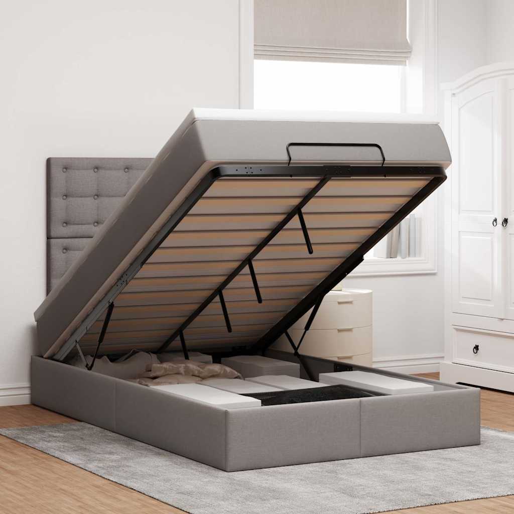 Ottoman-Bett mit Matratze & LEDs Taupe 120x190 cm Stoff
