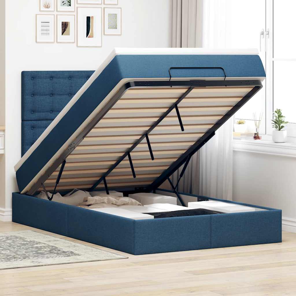 Ottoman-Bett mit Matratze & LEDs Blau 120x190 cm Stoff