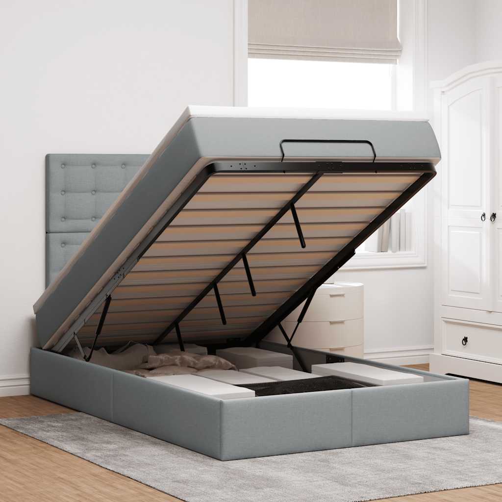 Ottoman-Bett mit Matratze & LEDs Hellgrau 120x200 cm Stoff