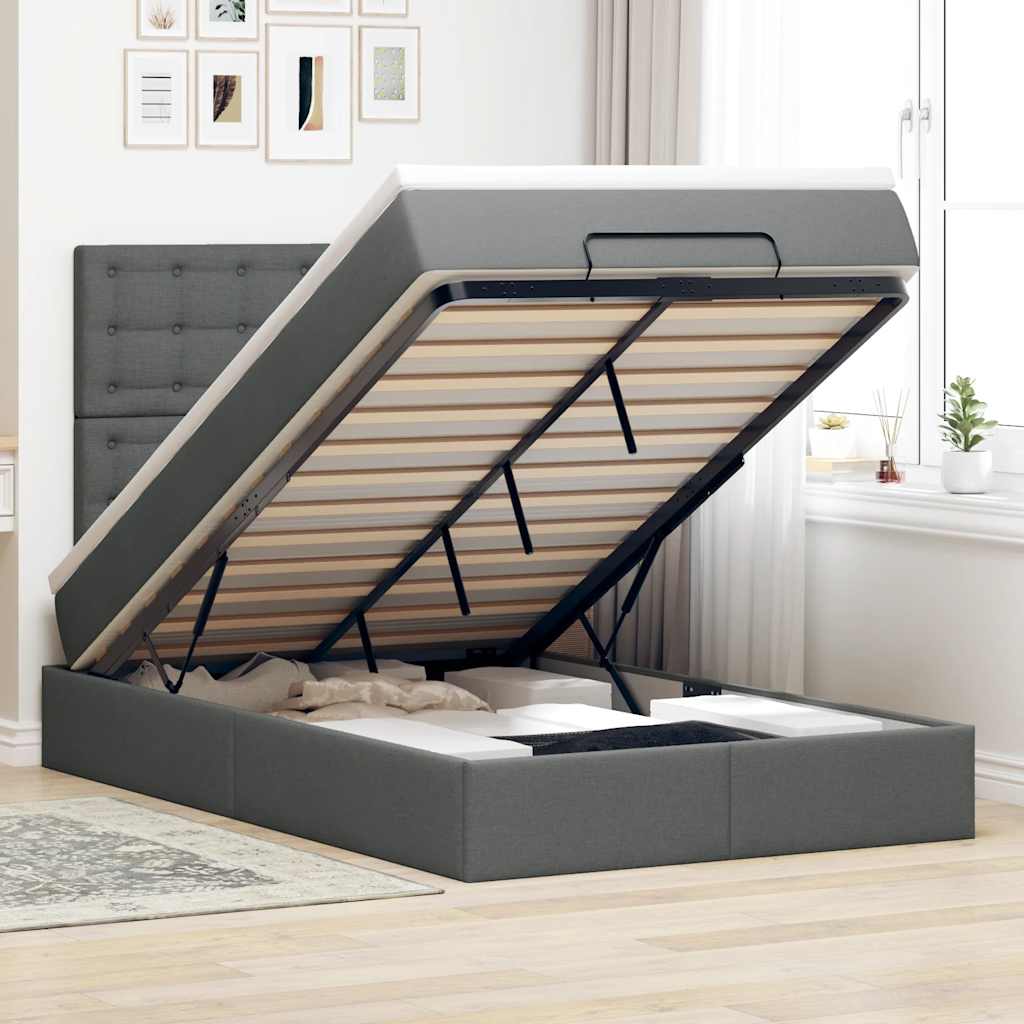 Ottoman-Bett mit Matratze & LEDs Dunkelgrau 120x200 cm Stoff
